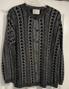 Vintage 1950s Billie Jo Black Sparkle Knit Cardigan Sweater Size Large - Picture 1 of 7