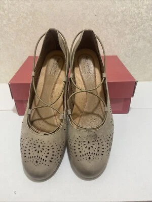 Bomba cunha Rockport Judson couro perfurado metálico tamanho 7 EUA M - Imagem 1 de 4