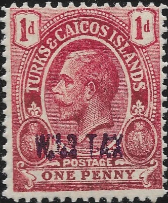 1918 Primera Guerra Mundial Islas Turcas y Caicos 🔥Impresión de error "impuesto de guerra"🔥sc#mr5 mnh** og vf Foto 1 de 3