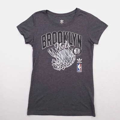 Brooklyn Nets Shirt Womens Medium Gray Slim Fit Adidas Short Sleeve Round Neck - Image 1 of 4