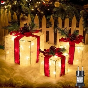 Weihnachtsdeko LED Geschenkbox 3-teilig mit LED Set Beleuchtet Weihnachten C188 - Bild 1 von 8