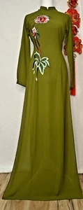 ao dai vietnamese dress not with pant lua tam y theu FINAL SALE - Picture 1 of 2