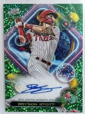 2023 Topps Cosmic Chrome Green Space Dust Refractor 2/75 Bryson Stott Auto - Image 1 of 4