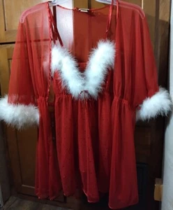 Babydoll Negligee and robe vtg x mas sequined Red Cinema Etoile - Picture 1 of 9