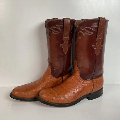 Vintage Lucchese Handmade Smooth Ostrich Roper Boots 7 B USA Made - Image 1 of 4