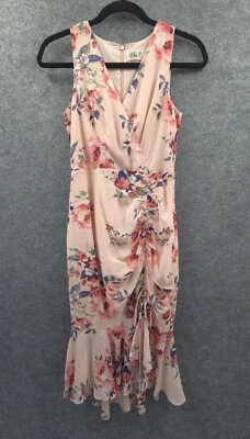 Eliza J Dress Womens 2 Sleeveless V-Neck Bodycon Ruched Front Lined Pink Floral - Image 1 of 4