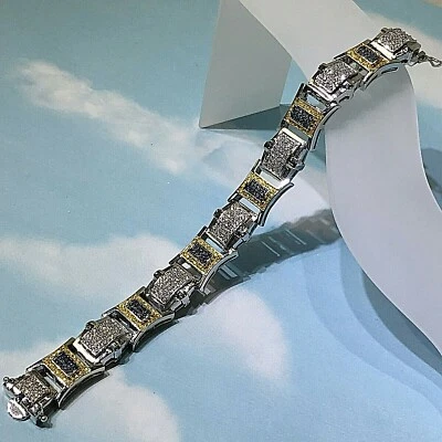 $899 PULSERA HOMBRE PLATA ESTERLINA 925 9" AZUL CANARIO AMARILLO BLANCO PIEDRA CIRCONITA Nueva Foto 1 de 4