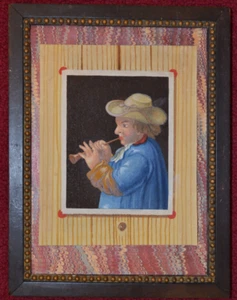 Trompe-l'œil, pintura ilusionista, retrato de un hombre tocando flauta - Imagen 1 de 4