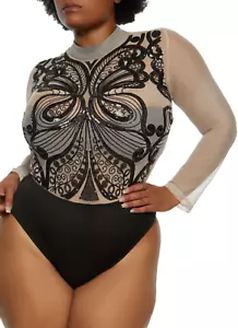 Plus Size Multi Color Butterfly Sequins Mesh Bodysuit Snap Closure. Size 3XL. - Picture 1 of 2