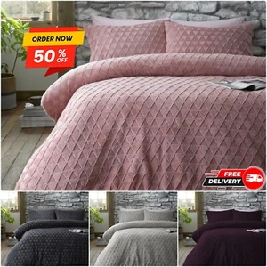 Teddy Fleece Geometric DUVET COVER SET SINGLE DOUBLE KING Thermal Bedding Quilt - Picture 1 of 26