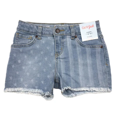 Cat & Jack Girls Stars and Stripes Denim Cutoff Jean Shorts - Size S (6/6X) - Image 1 of 4