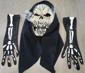 boys ZOMBIE SKELETON MASK HOOD HAIR ATTACHED SKELETON GLOVES ONE SIZE FITS MOST - Picture 1 of 1