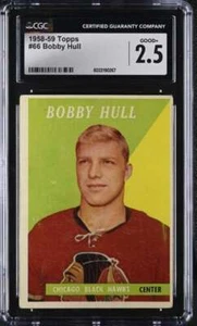 1958-59 TOPPS #66 BOBBY HULL CGC 2.5 GOOD+ RC ROOKIE BLACKHAWKS 3756 - Picture 1 of 2