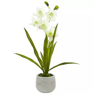 Cymbidium Orchid Artificial Arrangement In Vase Home Decoration - Picture 1 of 1