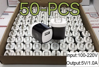 50 peças adaptador de alimentação USB 1A carregador de parede CA plugue EUA para iPhone 4 5 6 iPod preto - Imagem 1 de 4