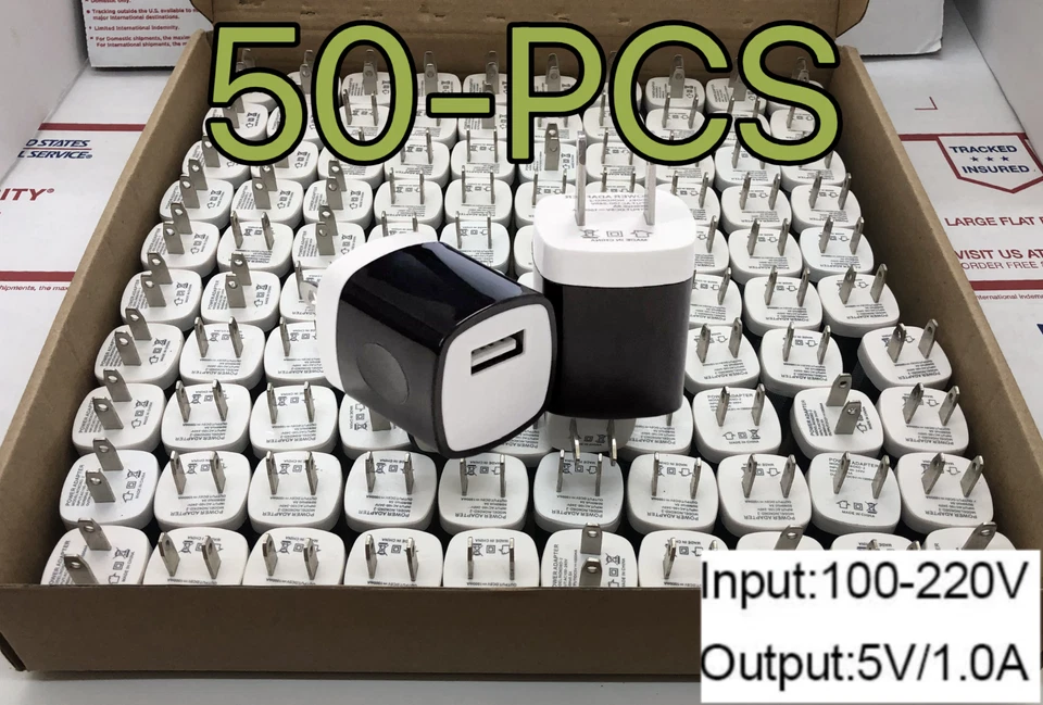 50-pcs 1A USB Power Adapter AC Wall Charger US Plug FOR iPhone 4 5 6 iPod Black - Image 1 of 4