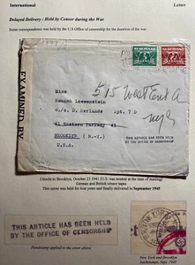 1941 Utrecht Netherlands Delayed Delivery Censored Cover To Brooklyn NY Usa - Picture 1 of 3