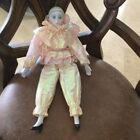 Mardi Gras Porcelain Jester Doll W/Head/Hands/Feed Dressed In Iridescent Peach C