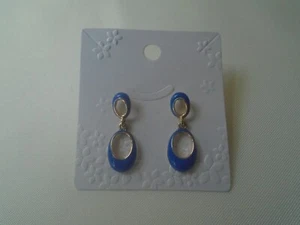 Small Double Open Oval Drop Earrings Royal Blue Enamel New - Bild 1 von 3