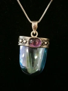 Neat Vintage Sterling Silver Southwestern Purple and Blue Stone Necklace. #1072 - Picture 1 of 6