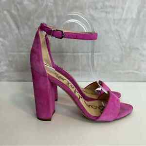 Sam Edelman Womens 7.5 Pink Block Chunky Heels Ankle Strap Shoes Suede Leather
