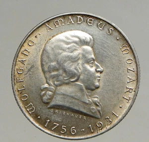 1931 AUSTRIA w Composer Musician Mozart Antique Silver 2 Schilling Coin i94127 - Picture 1 of 3