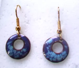 Enamel on Copper DANGLE EARRINGS - ROUND HOOP - BLUE - Picture 1 of 3