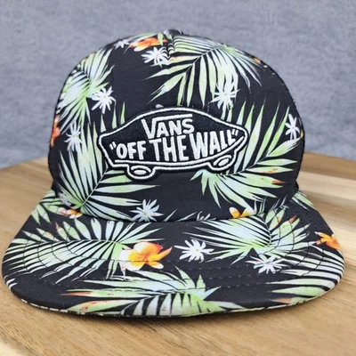 Vans Off the Wall Hat Cap Snapback Black Floral Print Youth Skateboard Patch - Image 1 of 4