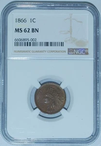 1866 NGC MS62BN Indian Cent - Picture 1 of 2