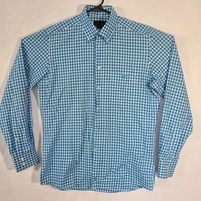 Duchamp London Gingham Plaid Men 16/L Blue/White Long Sleeve Button Down Shirt - Image 1 of 4