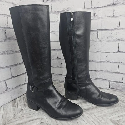 Easy Spirit Black Leather Boots Knee High Womens 9 Wide Calf WC Minimalist Nice - Image 1 of 4