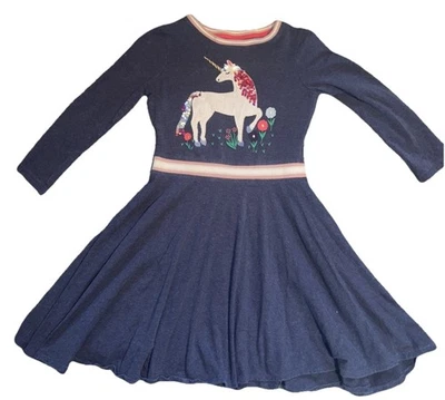 Vestido Mini Boden Niñas 9-10 Azul Marino Apliques Unicornio Manga Larga Foto 1 de 4