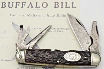 Antique New York Knife Co Scout Utility Knife Bovine Bone BUFFALO BILL Shield - Image 1 of 4