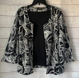 Picadilly Fashions Black and White Sequin Jacket Open Front 3/4 Sleeves Size XXL - Picture 1 of 24