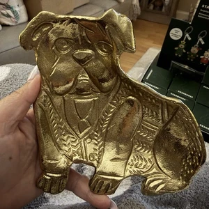 West Elm Rachel Kozlowski Dapper Animal Trinket Dish Tray Antique Brass Bull Dog - Picture 1 of 1