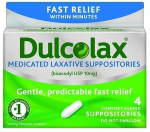 Dulcolax Bisacodyl USP 10mg Medicated Laxative Suppositories Gentle Relief 4ct - Picture 1 of 2