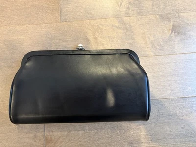 Bolso de mano de cuero Admiral de colección negro sin asas con cierre de perlas correa de cadena de metal años 50 Foto 1 de 4