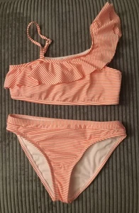 HOBIE KIDS SAILOR RUFFLE ONE-SHOULDER  TWO PIECE SWIMSUIT POPPY ~ NORDSTROM - Picture 1 of 2