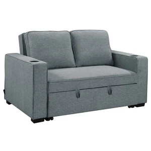 Sarantino Hoffman Linen Sofa Bed With Cushions & Cup Holders Dark Grey - Picture 1 of 11