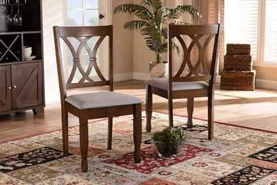 Liza Gray Fabric Upholstered and Walnut Brown 2Pc Dining Chair Set - Image 1 of 4