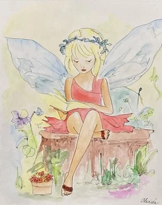 Gift For Girl Fairy Original Watercolor Painting. Paper.14x17.Signed. - Picture 1 of 8