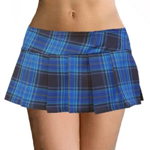 MICRO MINI Skirt Plaid Pleated (Seacliff) - Picture 1 of 3