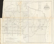 1856  Wisconsin & MN Survey Antique Map Lithograph - Ackerman NY ~ 21.5" x 18.7"