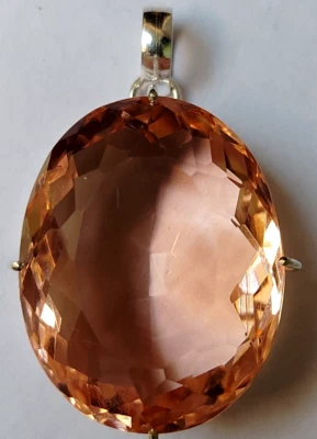 AAA+ Large Peach Topaz 102.00 Ct. Oval Cut 925 Silver Pendant Gift for Women/Her - Image 1 of 4