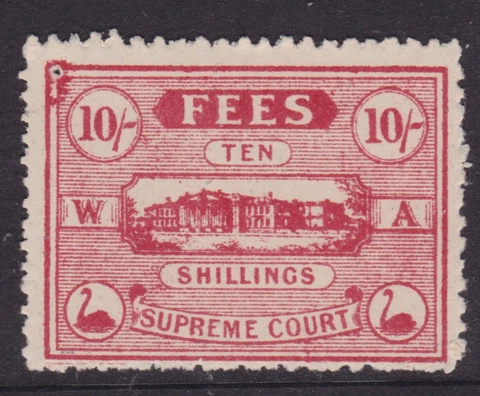 WEST AUSTRALIA RARE 1920 10/- Red SUPREME COURT FEE STAMP MINT/MUH  (NG56) Cover