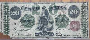 Extremely Rare 1862 20 Dollar Demand Note - Contemporary Counterfeit - 1862 Twen - Picture 1 of 2