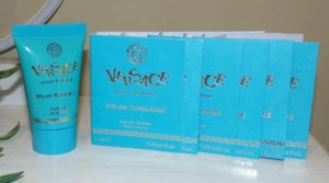 (6) Versace Dylan Turquoise Pour Femme EDT Sample Sprays  1 mL/.03 oz & Body Gel - Picture 1 of 6
