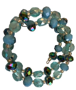 Artisan Blau Aqua Perlen Memory Draht Wickel Armband Groß Handarbeit Neu - Bild 1 von 3