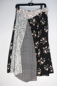 CALVIN KLEIN Skirt Midi Patchwork Floral Houndstooth Womens Zipper Size 10 - Picture 1 of 6