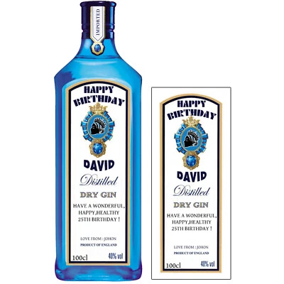 personalised Sticker label for Bombay Sapphire Gin bottle label birthday any 1L - Image 1 of 4